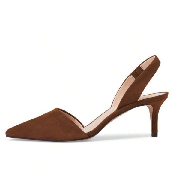 F5J Chic Brown Faux Suede Slingback Heels NWT 95.00 - Picture 1 of 6